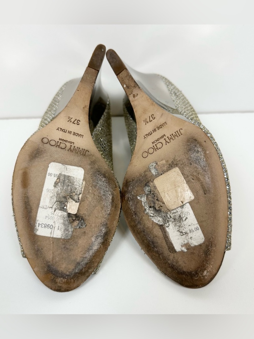 Jimmy Choo Metallic Silver Peep Toe Wedges - Picture 12 of 12